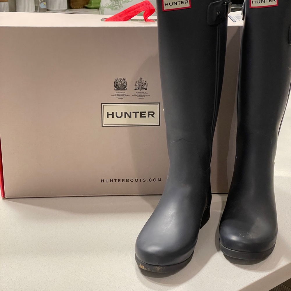 Hunter Original Ref Back Strap Stripe Boots Dark Slate/Black US 7